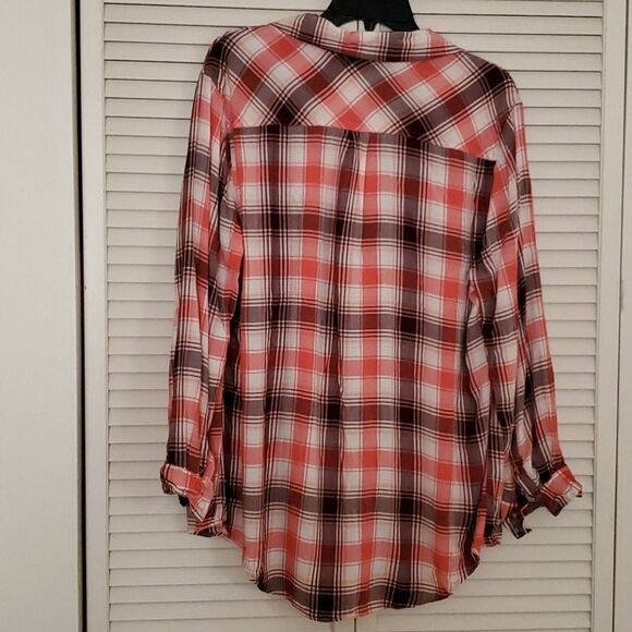 AVA & VIV plaid button down Women blouse - Picture 2 of 4
